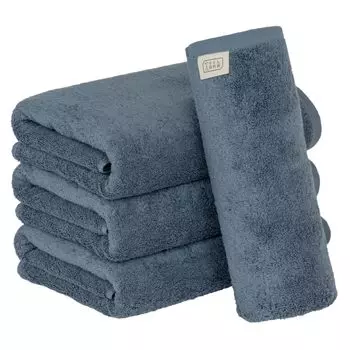 Полотенце Лаборатория Ванна Дымчатый Набор ЯпонияТехнологии [Богатый Объем] #003 Полотенца, Синий, 4, Качество Отеля, Толстый, Пушистый, Высокий Объем, Быстро Впитывающий,