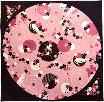 Полотенце Miyamoto Miyamoto Kenema, сделано в Японии, большое, Furoshiki, ширина 24 дюйма, японский узор, напечатанный вручную, кошки видят цветущую вишню, 90 x 90 см 66682