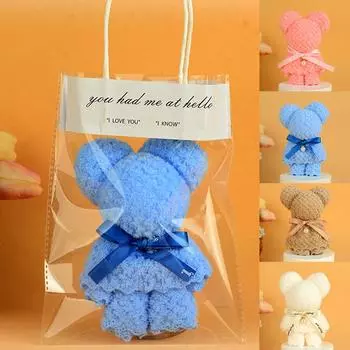 Полотенце с изображением милого медведя из мультфильма, квадратное полотенце для праздника, дня рождения, свадьбы, домашнего подарка, мочалки C1B0 Pink-1pcs