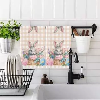 Полотенце с пасхальным кроликом и яйцами, декоративное полотенце для посуды, весенние цветы, благословение, тряпка для посуды, полотенце для рук F