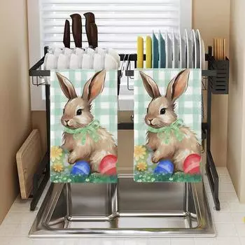 Полотенце с пасхальным кроликом и яйцами, декоративное полотенце для посуды, весенние цветы, благословение, тряпка для посуды, полотенце для рук F