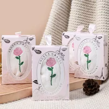 Полотенце с вышивкой «Роза-тюльпан» Роза с подарком для рук Коралловое бархатное свадебное полотенце для подружки невесты Подарочное полотенце для рук на свадьбу розовый