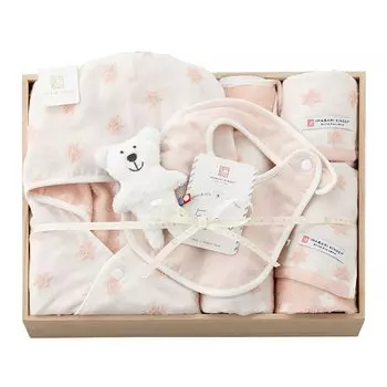 Полотенце Stylem Imabari от Imabari Baby Gift, подарочный набор из 6 предметов: пончо для купания с капюшоном x 1 x Спальное место x 1 x Полотенце для рук x 1 x Полотенце для лица x 1 x Нагрудник x 1 x розовый