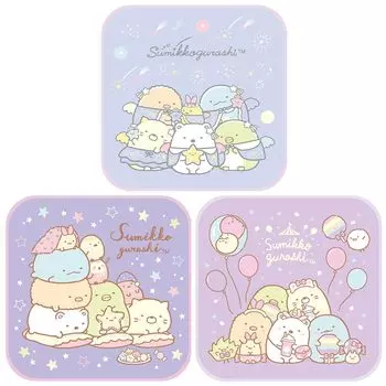 Полотенце Сумиккогураши, носовой платок, комплект ночного фиолетового цвета, хлопок x набор из 3 шт., прибл. 100%. 18.2 17.5см