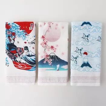 Kontex Тканевые полотенца Тэнугуи Набор из 3 штук Лицо Рисунок Календарь Сакура (61450-90) - Полотенца, (Fujiyama Surfer, Фудзи, № Японии. 1)