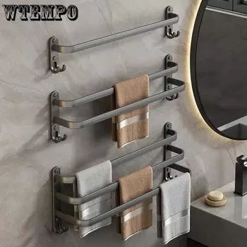 Полотенцедержатель без отверстий, однополюсный и двухполюсный Полотенцедержатель для ванной комнаты, вешалка для ванной 1 rods серый