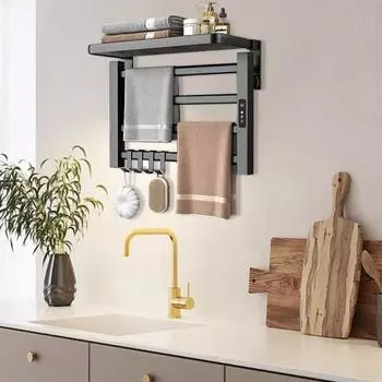 Полотенцесушитель, полотенцесушитель со светодиодным таймером, цифровым дисплеем, водонепроницаемый IPX4, эффективный нагреватель, настенный электрический полотенцесушитель чёрный