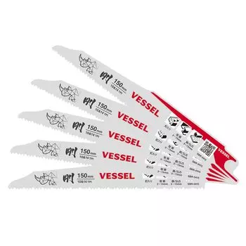 Полотно сабельной пилы VESSEL Rhino (для демонтажа АЛК) 10 и 14 зубьев, толщина лезвия 1,27 мм, общая длина 150 мм, упаковка 5 шт. SBR-0415-5