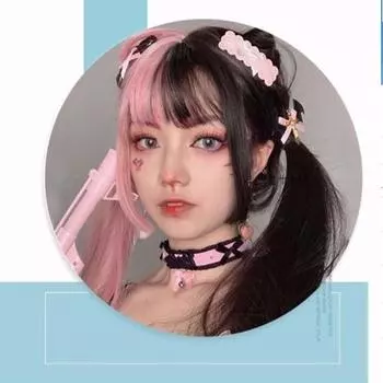 Половина розового и наполовину черного цвета, косплей, аниме, длинные прямые волосы, женский термостойкий синтетический костюм, парик