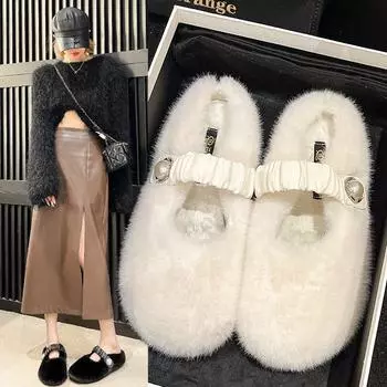 Половина Tuo Mao обувь для женской верхней одежды 2024 осень/зима новые теплые хлопковые тапочки Baotou Lazy Home 35