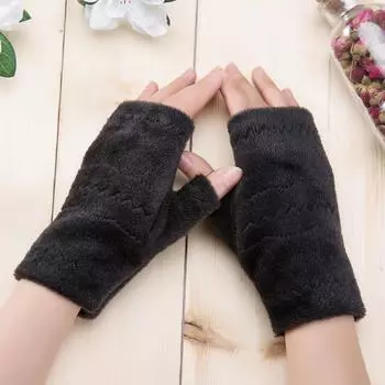 Половинные перчатки без пальцев, женские перчатки на запястье, теплые плюшевые перчатки One Size чёрный