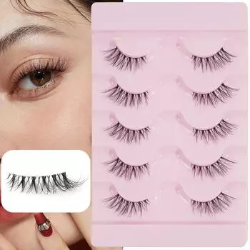 Половинные ресницы, 5 пар мангаских ресниц, прозрачная полоса, натуральные накладные перекрестные ресницы, тонкие короткие наращивание ресниц «кошачий глаз»