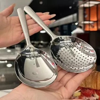 Половник из нержавеющей стали для супа, ложка для риса с отверстием для слива и теплоизолированной ручкой, кухонные принадлежности для ежедневного использования