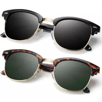 Поляризационные солнцезащитные очки с козырьком для мужчин и женщин. Классические уличные солнцезащитные очки в полурамке для езды на велосипеде в стиле ретро. Маленькая квадратная оправа. Индивидуальный тренд.