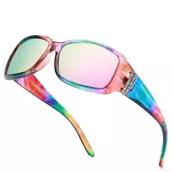 Поляризованные дизайнерские солнцезащитные очки со стразами для женщин, модные прямоугольные с принтом, антибликовые, для путешествий чёрный