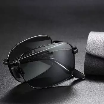 Поляризованные мужские фотохромные складные солнцезащитные очки Удобные солнцезащитные очки с козырьком One Size чёрный