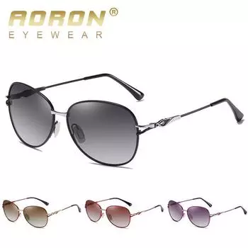 Поляризованные солнцезащитные очки AORON с памятью в металлической оправе для женщин, роскошные дизайнерские аксессуары для очков чёрный