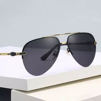 Поляризованные солнцезащитные очки в полурамке, мужские модные очки для рыбалки, очки для вождения, винтажный дизайн, уличные очки чёрный