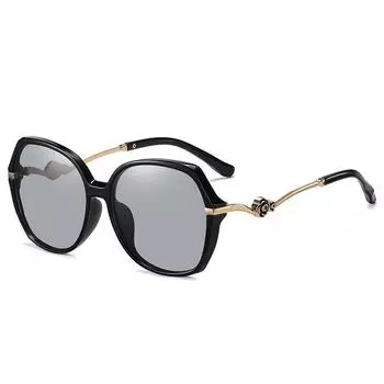 Поляризованные солнцезащитные очки, женские солнцезащитные очки в большой оправе, меняющие цвет, модные металлические очки