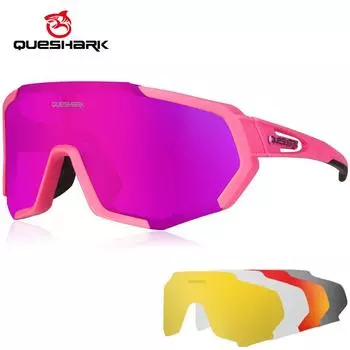 Поляризованные спортивные солнцезащитные очки Queshark, велосипедные очки с защитой от ультрафиолета и 5 сменными линзами, велосипедные очки