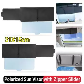 Поляризованный солнцезащитный козырек с застежкой-молнией, удлинитель солнцезащитного козырька для автомобиля с линзой из поликарбоната и боковым солнцезащитным козырьком, антибликовый автомобильный козырек с УФ-фильтрацией