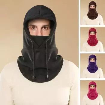 Полярная флисовая Балаклава Шапка Зимние Мужчины Женщины Головные Уборы Сплошной Цвет Шнурок Шеи Теплее Лицо Защитная Шляпа Спорт На Открытом Воздухе Унисекс Шеи Гетры чёрный