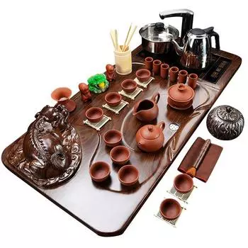 Полуавтоматический чайный сервиз Lazy Zisha Kungfu, чайная тарелка из цельного дерева, набор «четыре в одном», набор для электромагнитной печи see chart18