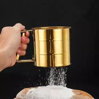 Полуавтоматический просеиватель муки с мелкой сеткой и измерительной шкалой из нержавеющей стали, фильтр для сахарной пудры, чашка, сито для кухни, выпечки