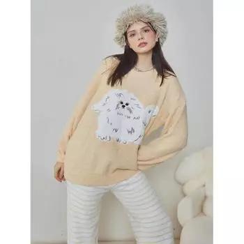 Полубархатная осенне-зимняя новая кошачья милая и симпатичная верхняя пижама женский комплект домашней одежды One Size жёлтый