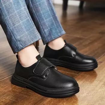 Полуботинки для мальчиков, туфли для платья, формальные кожаные туфли, школьные туфли, большие размеры для мальчиков, туфли-монки, обувь для мальчиков EU:26 чёрный