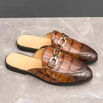 Полуботинки мужские мюли тапочки лоферы повседневная обувь мужская мода социальные лакированные мокасины слипоны дышащая кожаная обувь 38