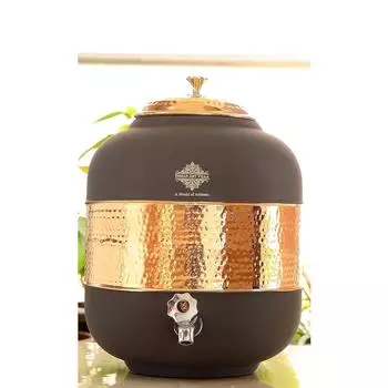 Получеканный медный кувшин для воды с шелковистой отделкой серого цвета, объем - 13 л, 439 унций