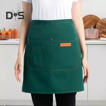 Полуфартук для мужчин и женщин, дышащий кухонный фартук с карманами, стильный дизайн юбки, короткий фартук официанта, универсальный аксессуар для костюма повара темный кофе