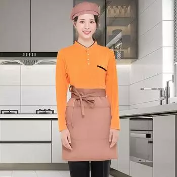 Полуфартук с карманами, однотонный поварской фартук для мужчин, женщин, взрослых, дышащий, устойчивый к складкам чёрный