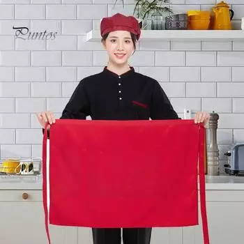 Полуфартук с карманами, однотонный поварской фартук для мужчин, женщин, взрослых, дышащий, устойчивый к складкам кухонный фартук для готовки красный