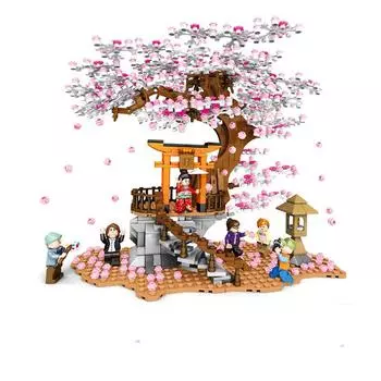 Полугорная Сакура Солнце - стильные строительные блоки с видом на улицу, маленькие частицы, лоскутные игрушки для разведки
