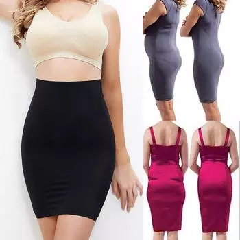 Полукомбинезоны с высокой талией для контроля живота под платьем Корректирующее белье Бесшовная юбка-комбинация Нижнее белье Body Shaper S чёрный