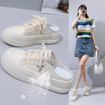 Полукомплект Женские Туфли, Дышащие, Увеличивающие Рост Студенты, Повседневная Обувь, Женская Обувь 35 бежевый