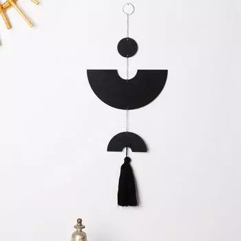 Полукруглая деревянная кисточка, подвесное черное украшение ручной работы, солнце и луна, деревянные настенные украшения 20*50cm