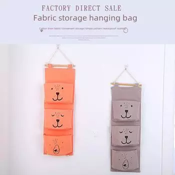 Полукруглая подвесная сумка из хлопка и льна с тремя карманами для домашнего хранения