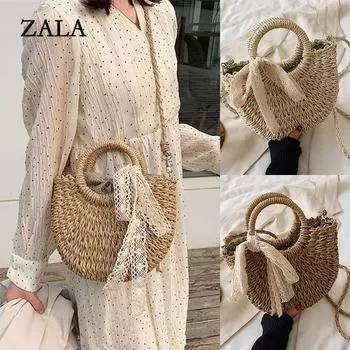 Полукруглая соломенная сумка ручной работы из ротанга, летние женские сумки с верхней ручкой, сумки для девочек, пляжная сумка, весенняя богемная сумка для пикника 17*7*20cm бежевый