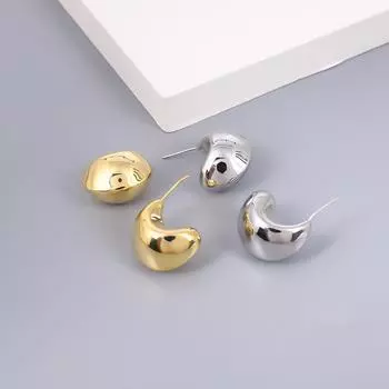 Полукруглые толстые C-образные полые полые серьги с золотым шаром INS, минималистичные серьги неправильной формы, модные серьги золотой