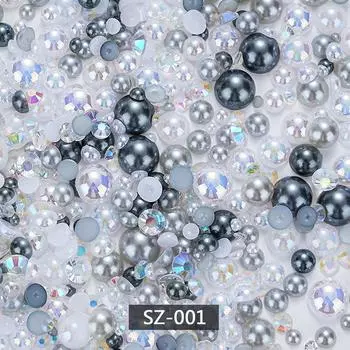 Полукруглые жемчужные смоляные бриллианты с плоским дном, гальваническое покрытие, нейл-арт, смешанные размеры бриллиантов, одежда, чехол для мобильного телефона, DIY ювелирные изделия 30g/bag