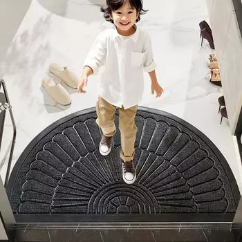 Полукруглый коврик для пола, удаляющий грязь и пыль, для входной двери, устойчивый к пятнам, износостойкий резиновый коврик из полипропилена, противоскользящий коврик 50*80cm