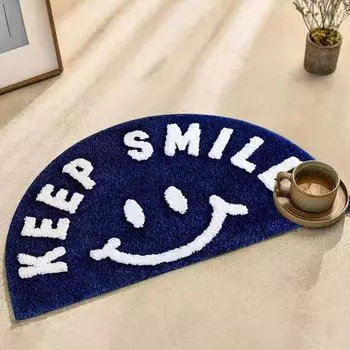 Полукруглый коврик для входной двери с изображением улыбающегося лица, имитация кашемирового ковра, семейное одеяло, мягкие коврики для ног в ванной, приветственный коврик 40x60CM(15.7x23.6In) синий