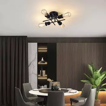 Полулитой потолочный светильник матового черного цвета, современная люстра с 4 лампами для кухни в загородном доме, столовой, спальни