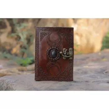 Полумесяц ручной работы с синим камнем Кожаный журнал Многоразовый дорожный блокнот Органайзеры для личного дневника 5 x 7 Коричневый 7 x 5 in коричневый