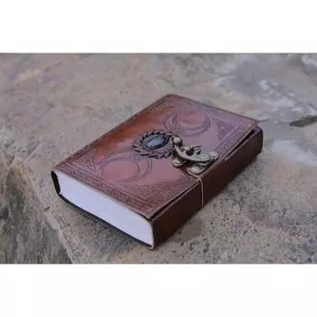 Полумесяц ручной работы с синим камнем Кожаный журнал Многоразовый дорожный блокнот Органайзеры для личного дневника 5 x 7 Коричневый 7 x 5 in коричневый