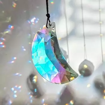 Полумесяц Suncatcher Crystal Prisms Подвесной стеклянный призматический кулон Декор Rainbow Maker Home 50mm