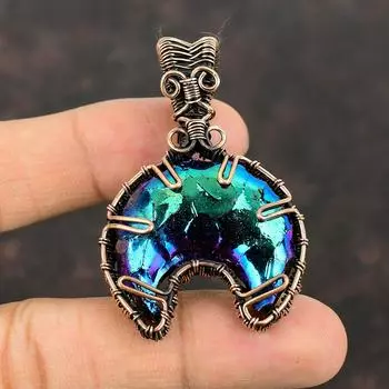 Полумесяц Титановые Друзы Кулон Медная Проволока Обернутый Кулон Ювелирные Изделия Из Натурального Драгоценного Камня Дизайнерская Подвеска Для Подарка Медные Ювелирные Изделия Ручной Работы